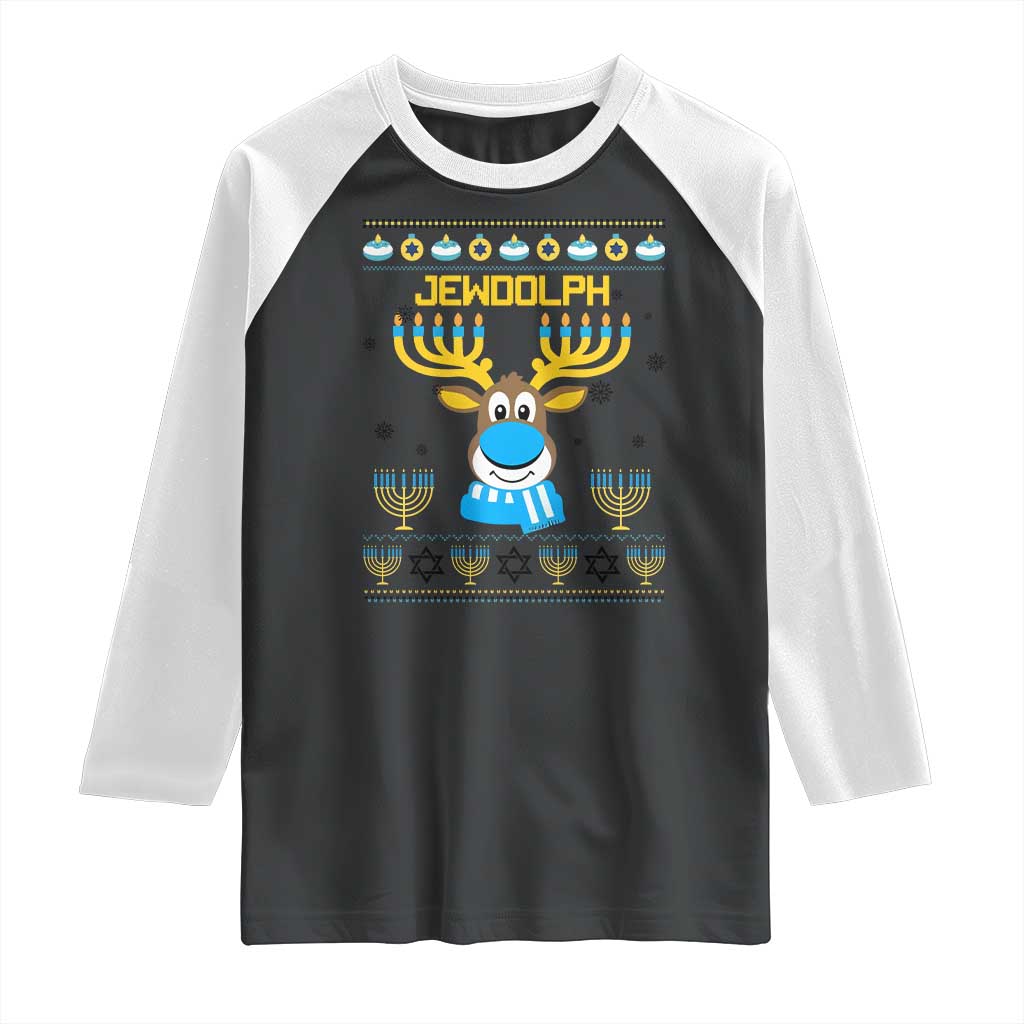 Funny Hanukkah Raglan Shirt Jewdolph Jewish Reindeer Menorah