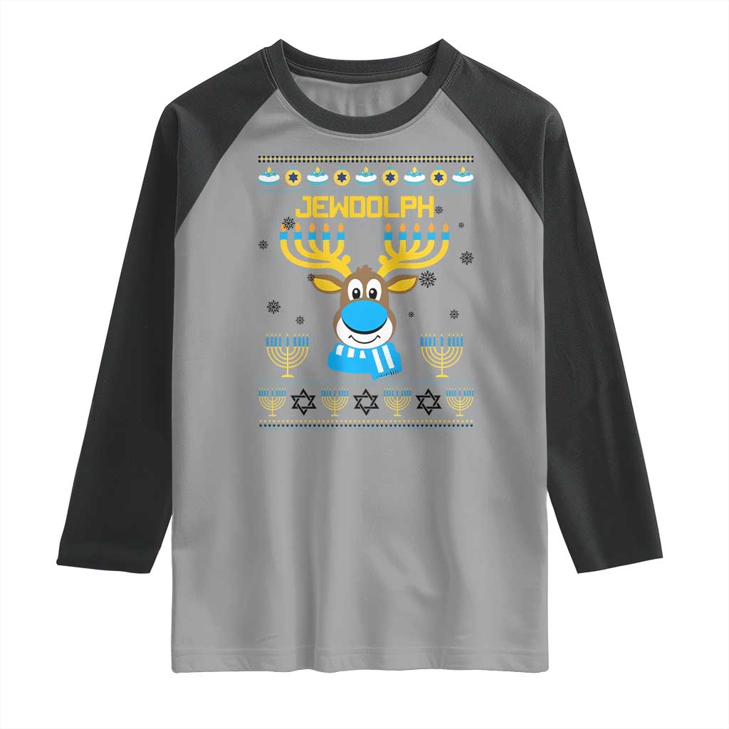 Funny Hanukkah Raglan Shirt Jewdolph Jewish Reindeer Menorah