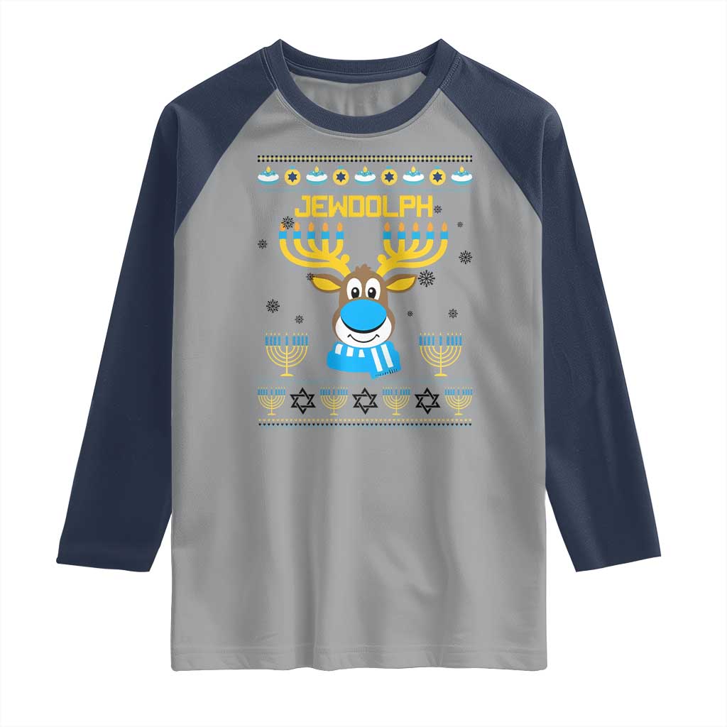 Funny Hanukkah Raglan Shirt Jewdolph Jewish Reindeer Menorah