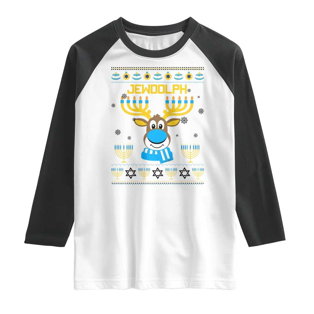 Funny Hanukkah Raglan Shirt Jewdolph Jewish Reindeer Menorah
