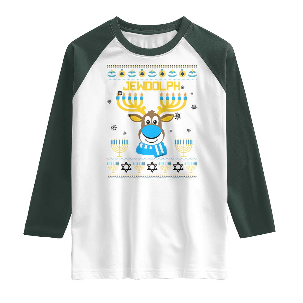 Funny Hanukkah Raglan Shirt Jewdolph Jewish Reindeer Menorah