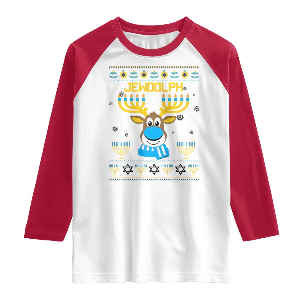 Funny Hanukkah Raglan Shirt Jewdolph Jewish Reindeer Menorah