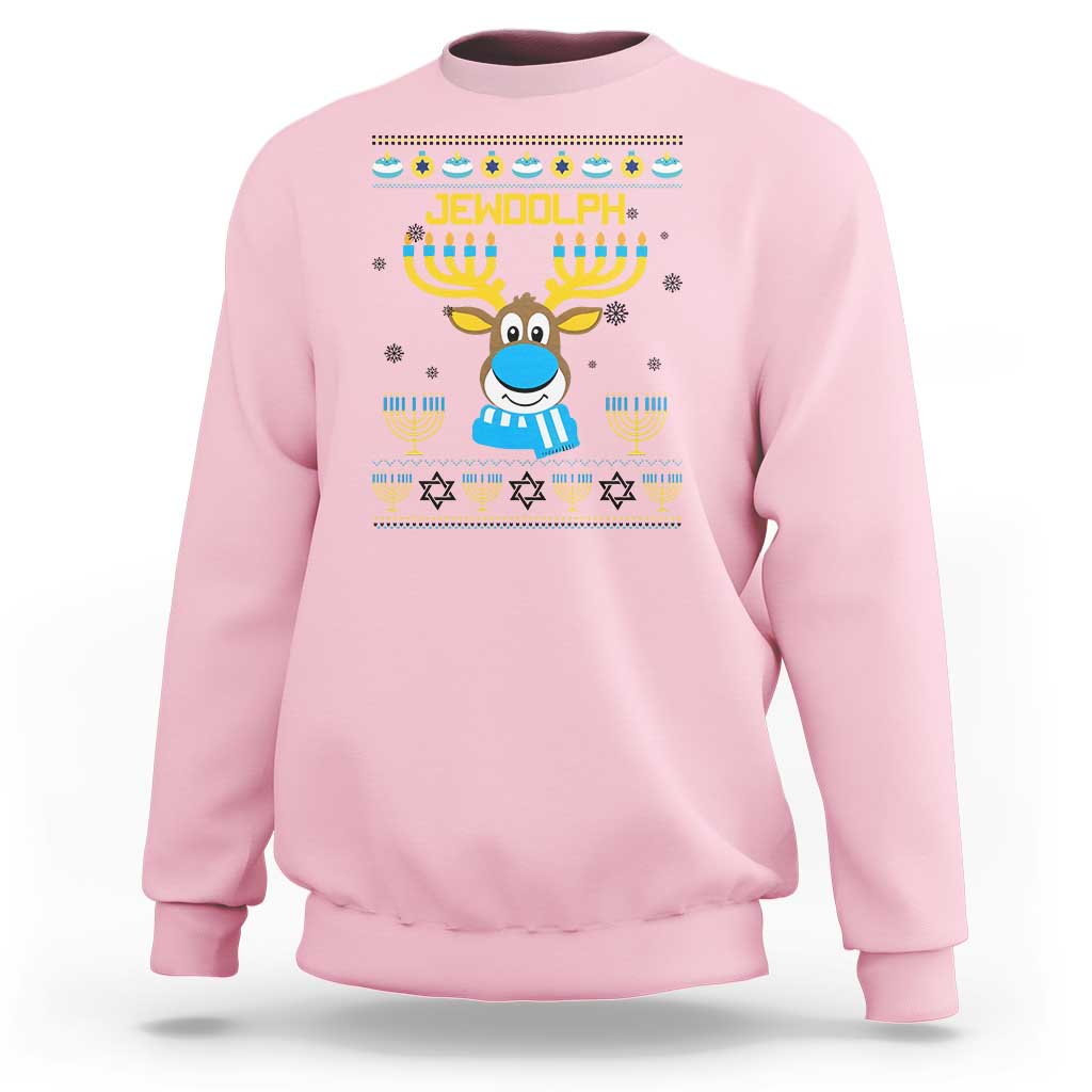 Funny Hanukkah Sweatshirt Jewdolph Jewish Reindeer Menorah - Wonder Print Shop
