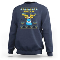 Funny Hanukkah Sweatshirt Jewdolph Jewish Reindeer Menorah - Wonder Print Shop