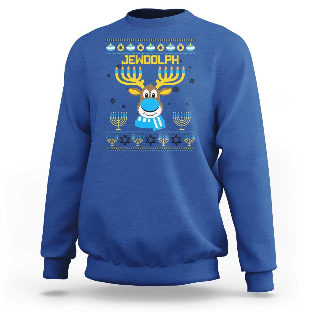 Funny Hanukkah Sweatshirt Jewdolph Jewish Reindeer Menorah - Wonder Print Shop