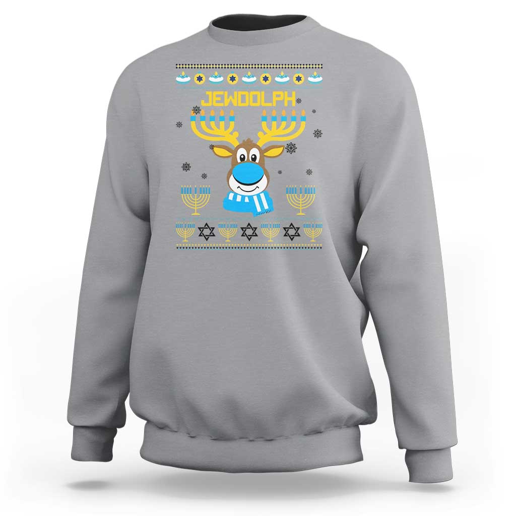 Funny Hanukkah Sweatshirt Jewdolph Jewish Reindeer Menorah - Wonder Print Shop