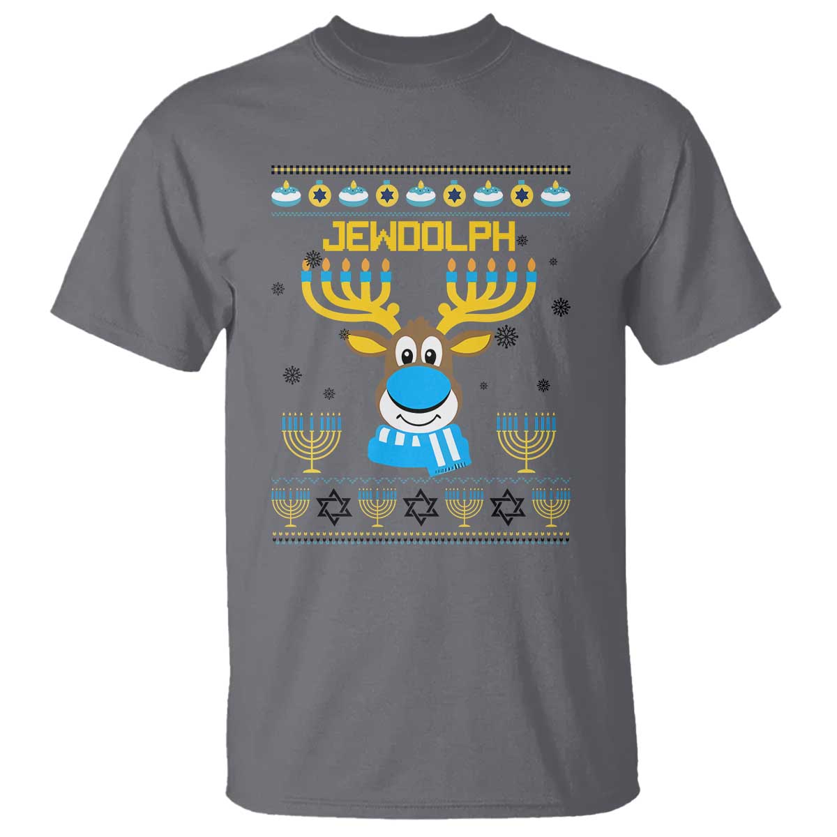 Funny Hanukkah T Shirt Jewdolph Jewish Reindeer Menorah - Wonder Print Shop