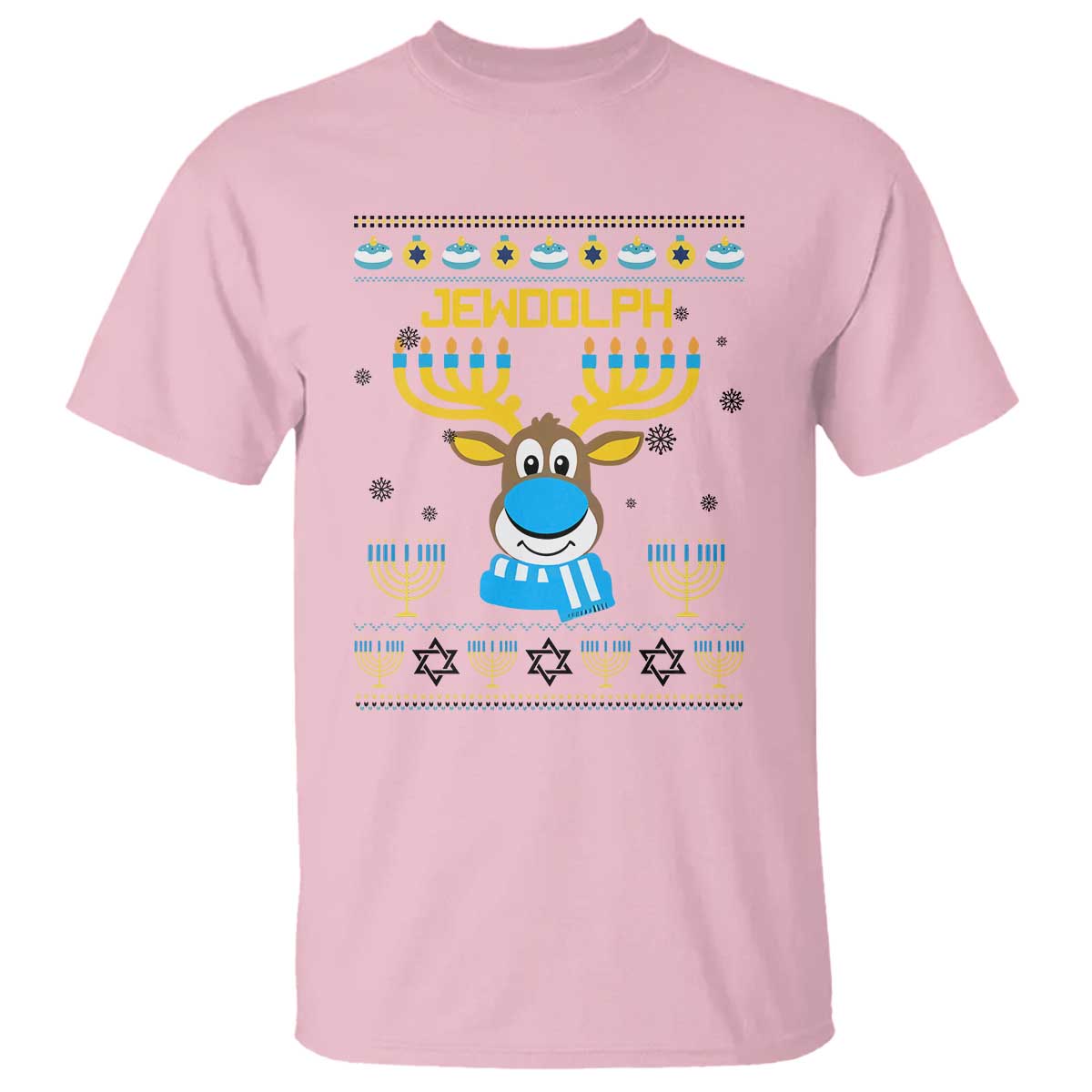 Funny Hanukkah T Shirt Jewdolph Jewish Reindeer Menorah - Wonder Print Shop