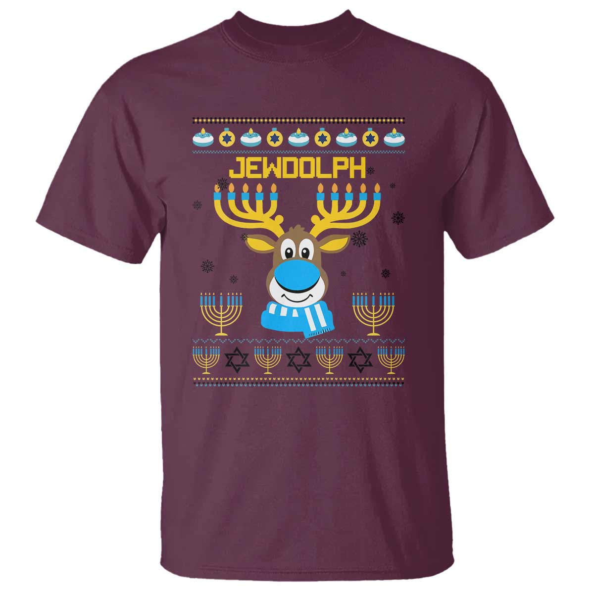 Funny Hanukkah T Shirt Jewdolph Jewish Reindeer Menorah - Wonder Print Shop