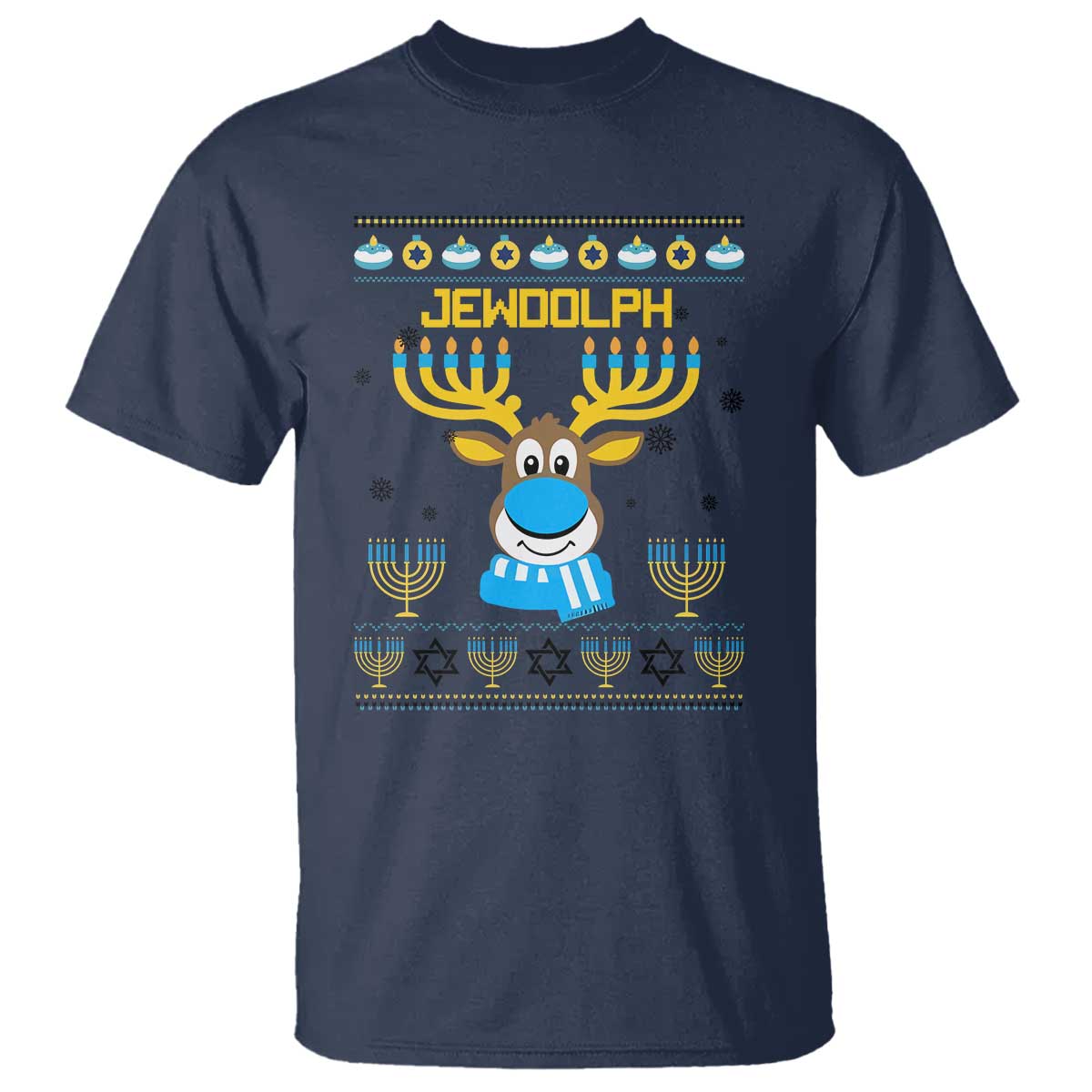 Funny Hanukkah T Shirt Jewdolph Jewish Reindeer Menorah - Wonder Print Shop