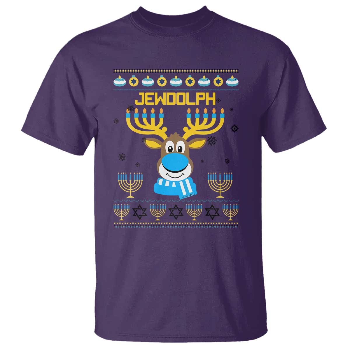 Funny Hanukkah T Shirt Jewdolph Jewish Reindeer Menorah - Wonder Print Shop