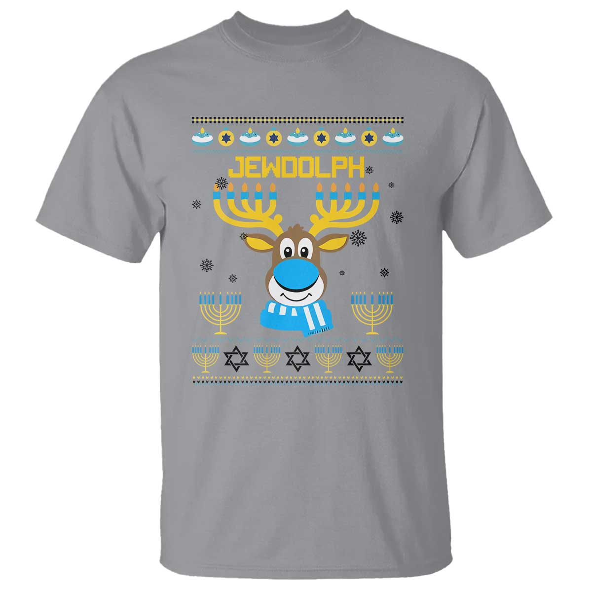 Funny Hanukkah T Shirt Jewdolph Jewish Reindeer Menorah - Wonder Print Shop