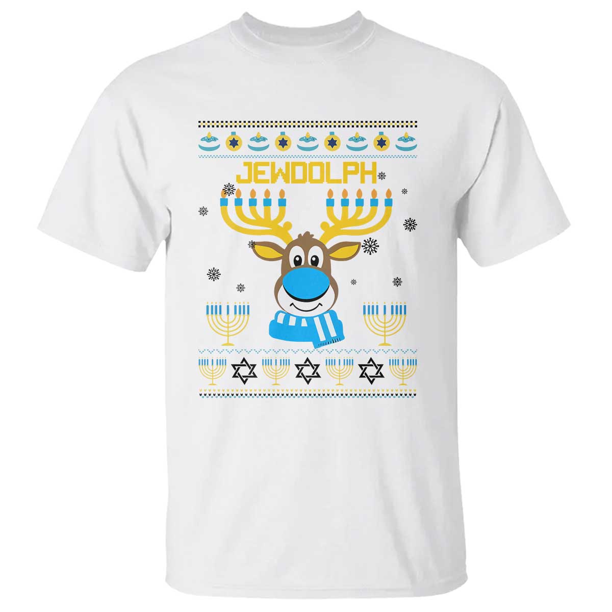 Funny Hanukkah T Shirt Jewdolph Jewish Reindeer Menorah - Wonder Print Shop