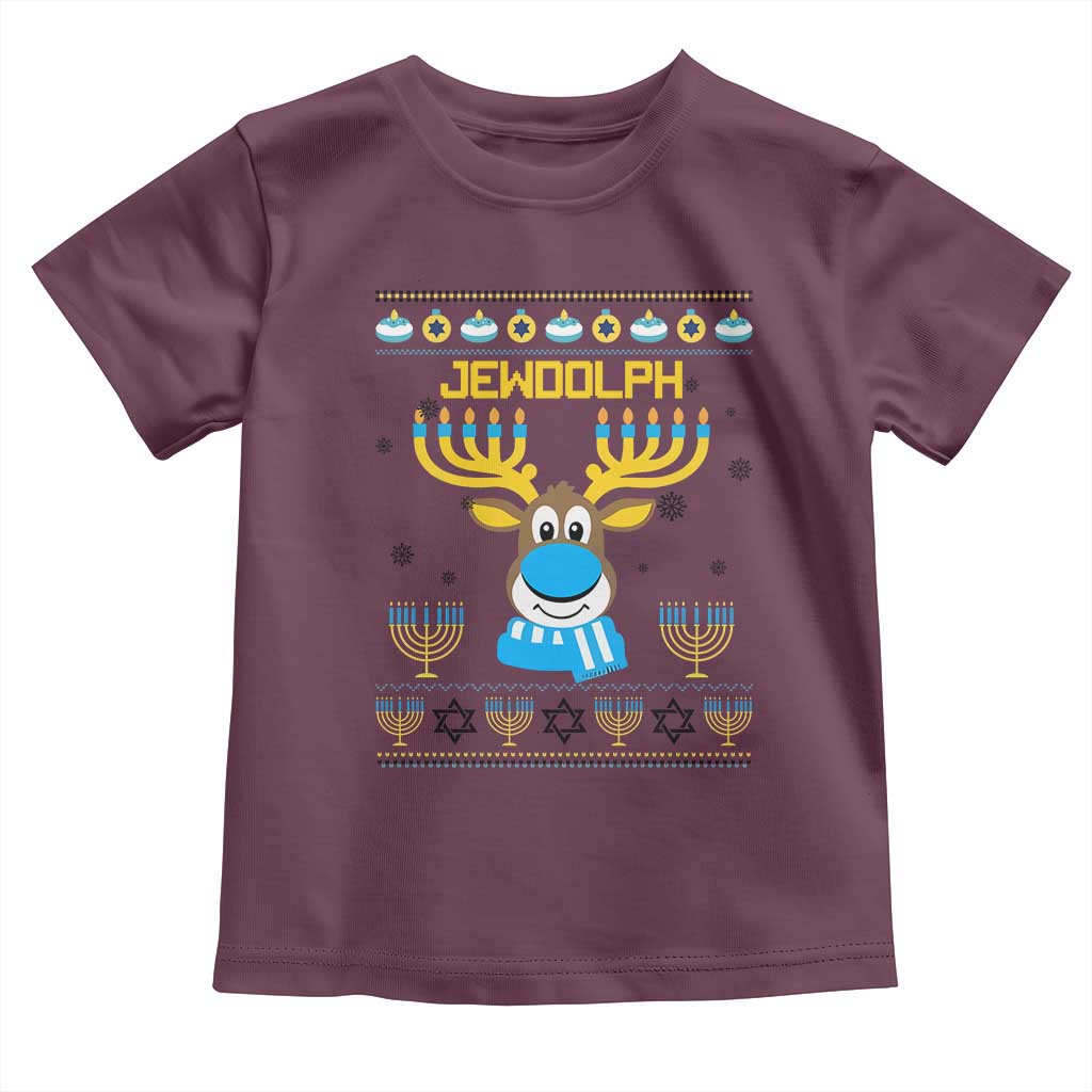 Funny Hanukkah Toddler T Shirt Jewdolph Jewish Reindeer Menorah