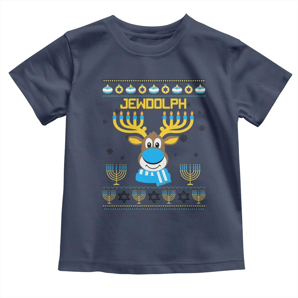 Funny Hanukkah Toddler T Shirt Jewdolph Jewish Reindeer Menorah