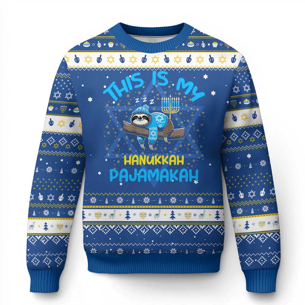 Funny This Is My Pajamakah Hanukkah Ugly Sweater Cute Jewish Sloth Chanukkah - Wonder Print Shop