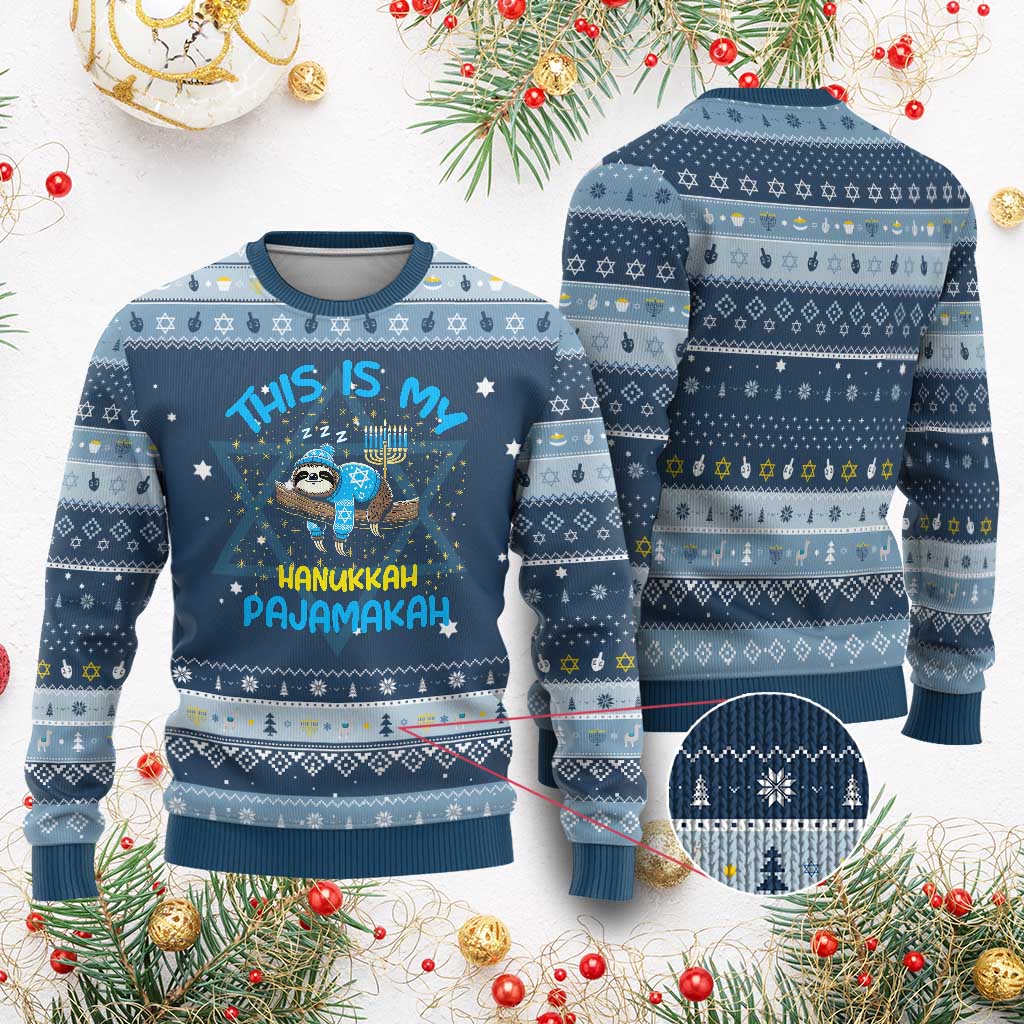 Funny This Is My Pajamakah Hanukkah Ugly Sweater Cute Jewish Sloth Chanukkah - Wonder Print Shop