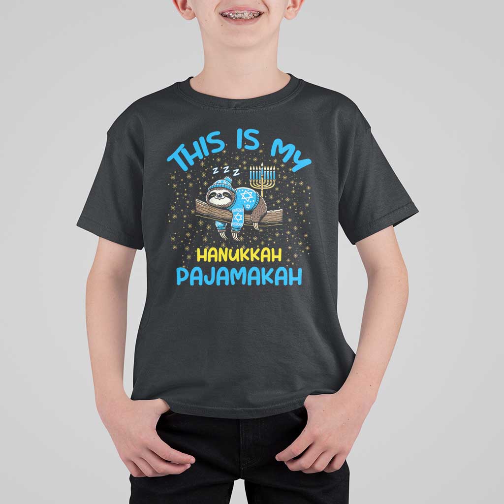 Funny This Is My Hanukkah Pajamakah T Shirt For Kid Cute Jewish Sloth Chanukkah - Wonder Print Shop
