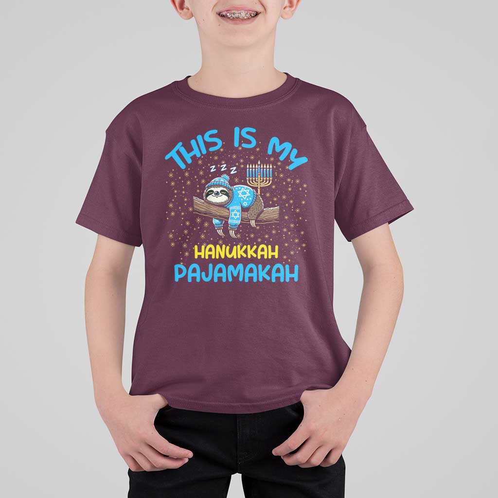 Funny This Is My Hanukkah Pajamakah T Shirt For Kid Cute Jewish Sloth Chanukkah - Wonder Print Shop
