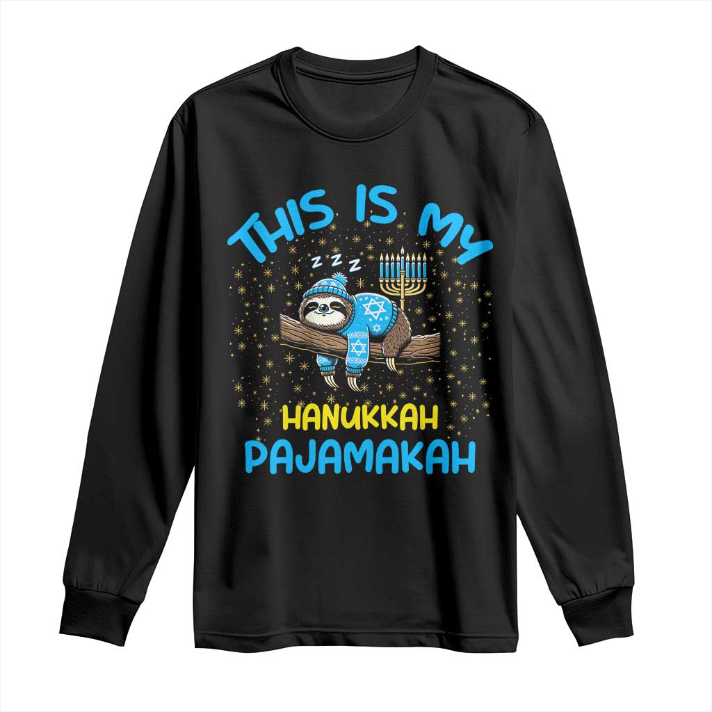 Funny This Is My Hanukkah Pajamakah Long Sleeve Shirt Cute Jewish Sloth Chanukkah