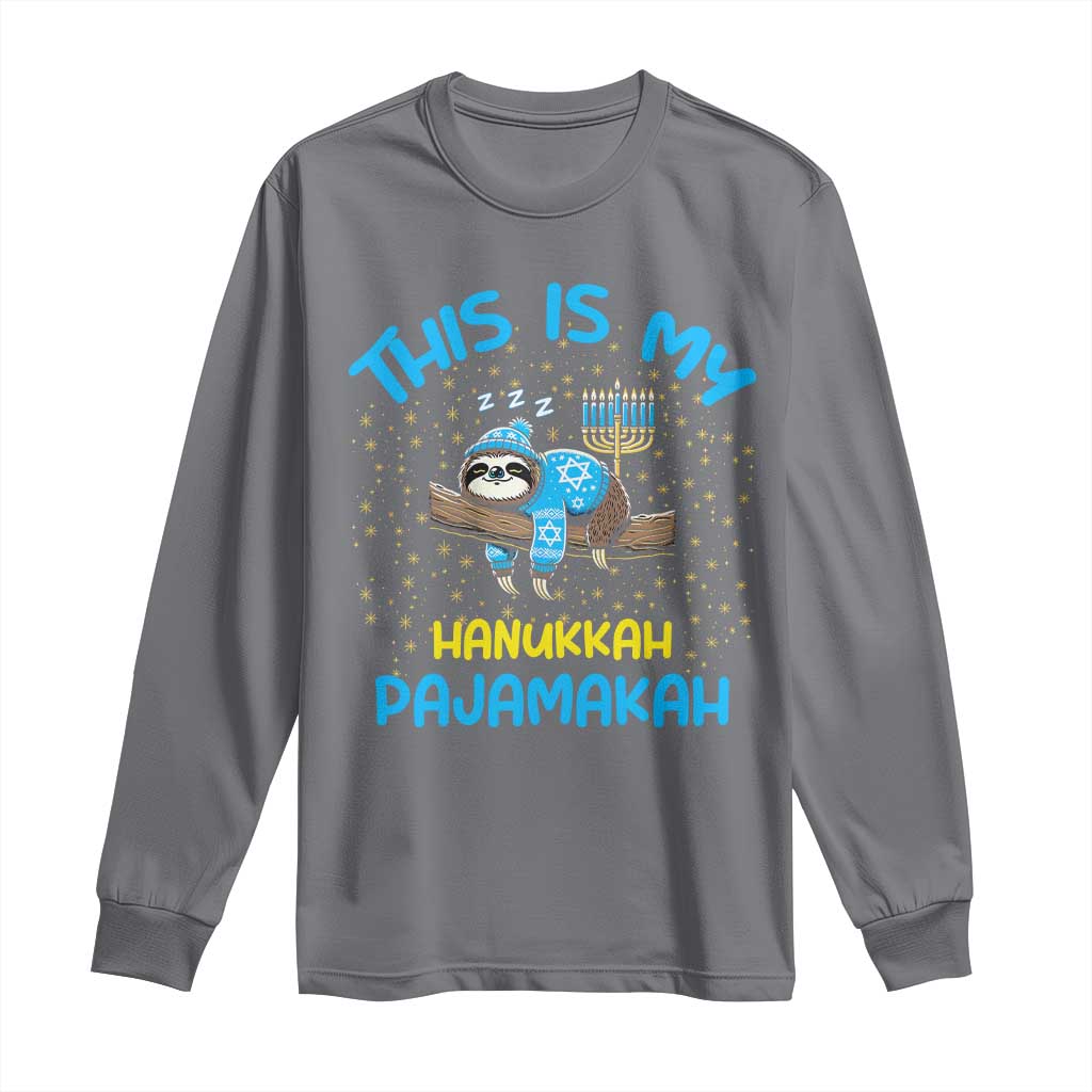 Funny This Is My Hanukkah Pajamakah Long Sleeve Shirt Cute Jewish Sloth Chanukkah