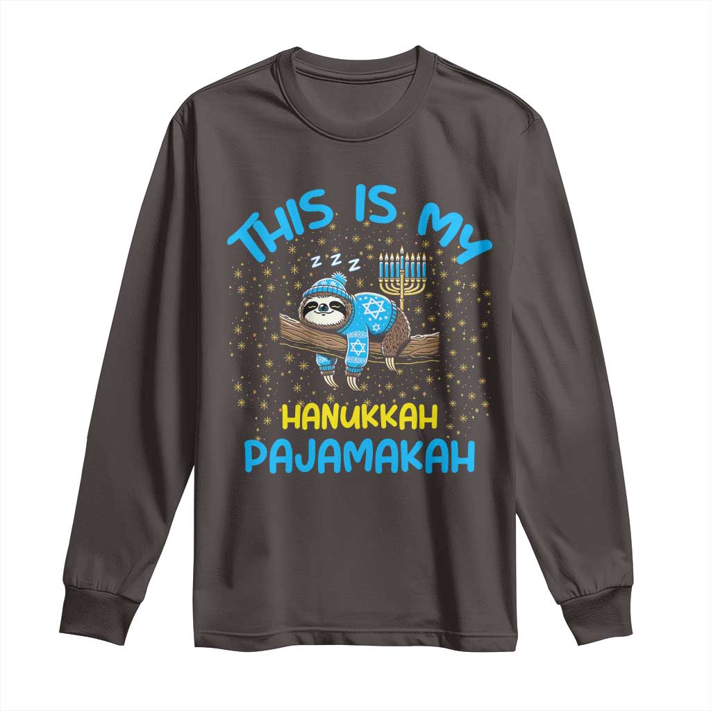 Funny This Is My Hanukkah Pajamakah Long Sleeve Shirt Cute Jewish Sloth Chanukkah