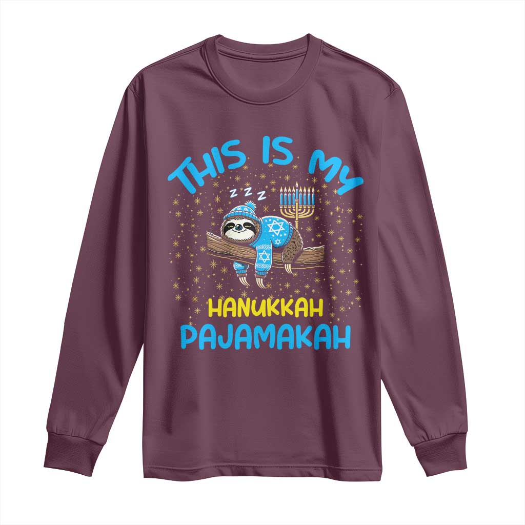 Funny This Is My Hanukkah Pajamakah Long Sleeve Shirt Cute Jewish Sloth Chanukkah