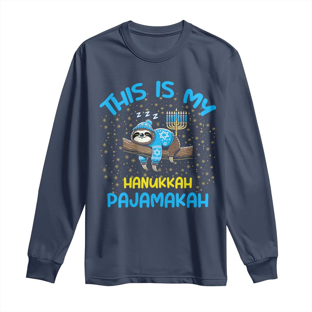 Funny This Is My Hanukkah Pajamakah Long Sleeve Shirt Cute Jewish Sloth Chanukkah
