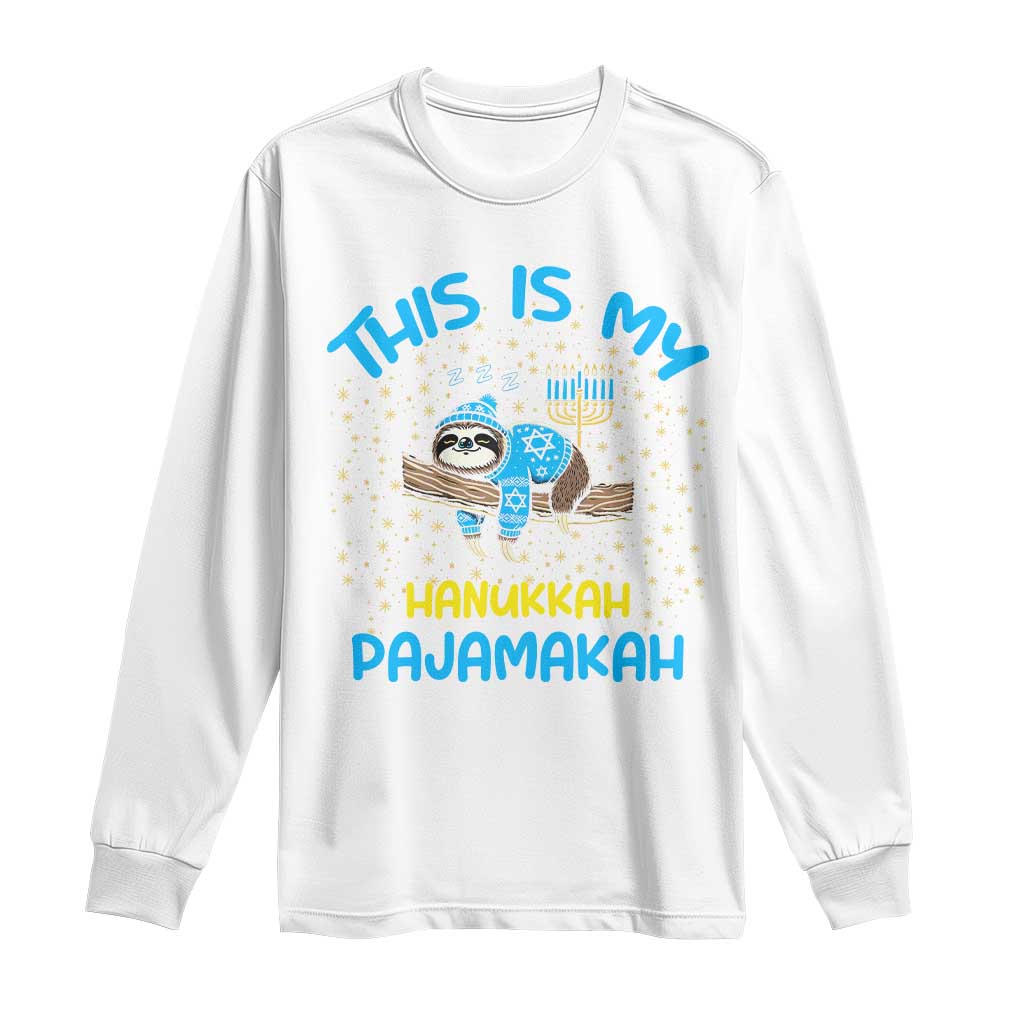 Funny This Is My Hanukkah Pajamakah Long Sleeve Shirt Cute Jewish Sloth Chanukkah