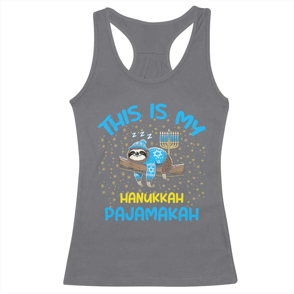 Funny This Is My Hanukkah Pajamakah Racerback Tank Top Cute Jewish Sloth Chanukkah