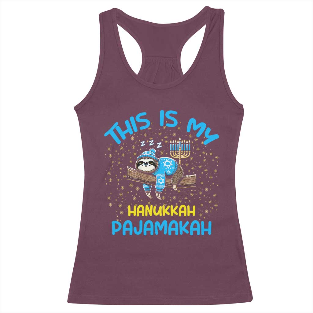 Funny This Is My Hanukkah Pajamakah Racerback Tank Top Cute Jewish Sloth Chanukkah