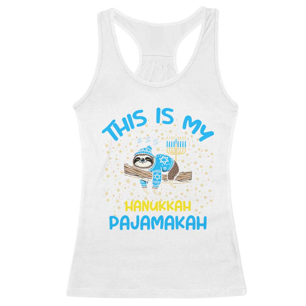 Funny This Is My Hanukkah Pajamakah Racerback Tank Top Cute Jewish Sloth Chanukkah