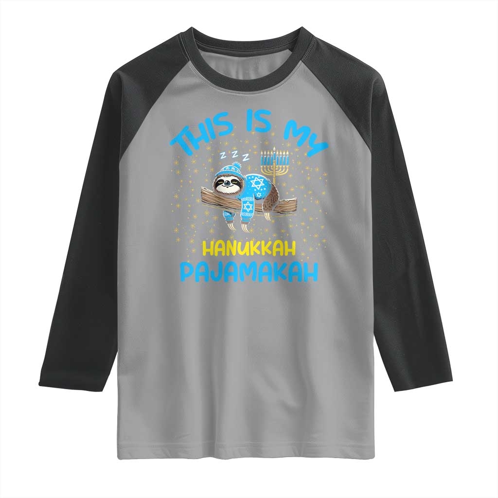 Funny This Is My Hanukkah Pajamakah Raglan Shirt Cute Jewish Sloth Chanukkah
