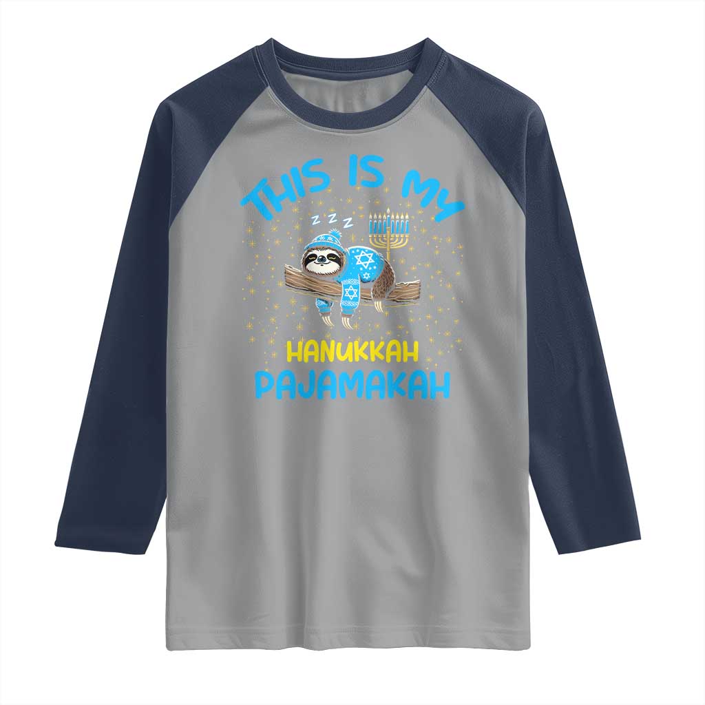 Funny This Is My Hanukkah Pajamakah Raglan Shirt Cute Jewish Sloth Chanukkah