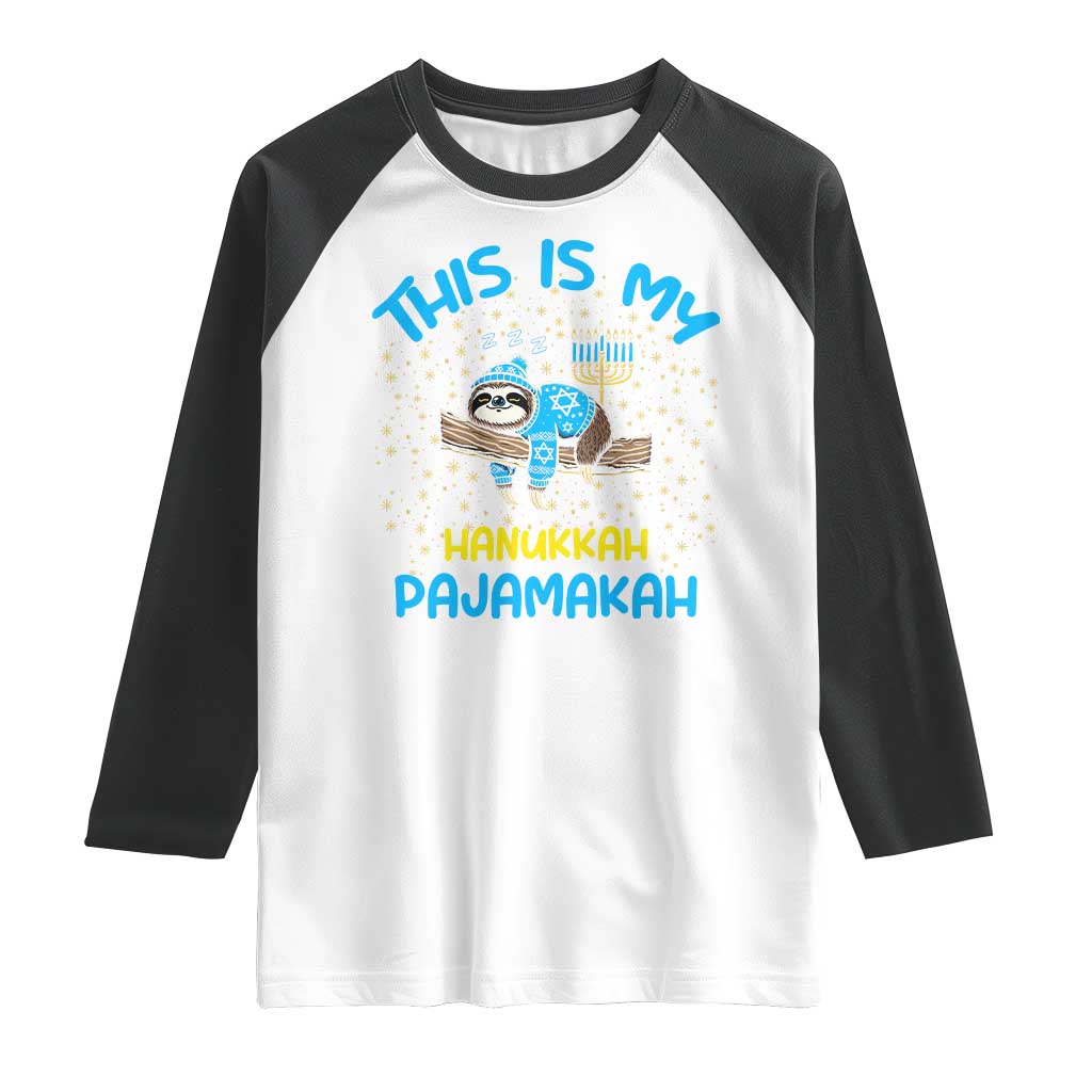 Funny This Is My Hanukkah Pajamakah Raglan Shirt Cute Jewish Sloth Chanukkah