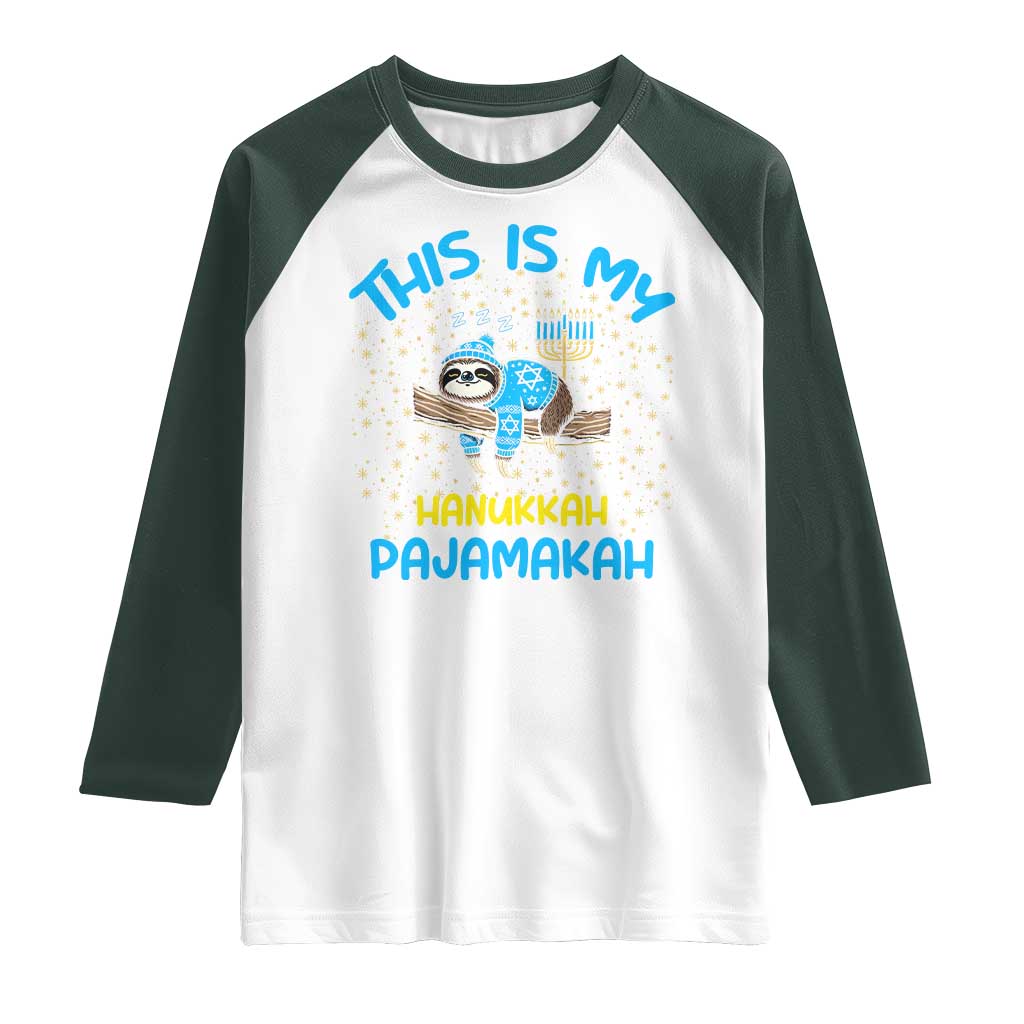 Funny This Is My Hanukkah Pajamakah Raglan Shirt Cute Jewish Sloth Chanukkah