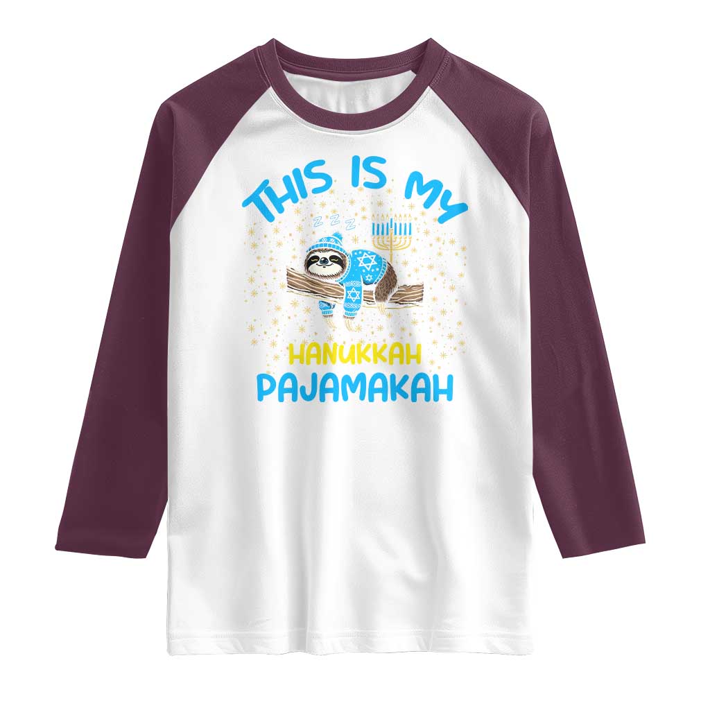 Funny This Is My Hanukkah Pajamakah Raglan Shirt Cute Jewish Sloth Chanukkah