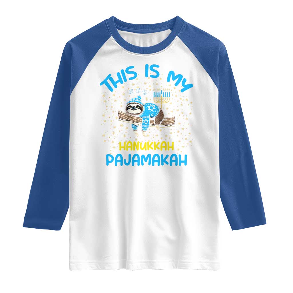 Funny This Is My Hanukkah Pajamakah Raglan Shirt Cute Jewish Sloth Chanukkah