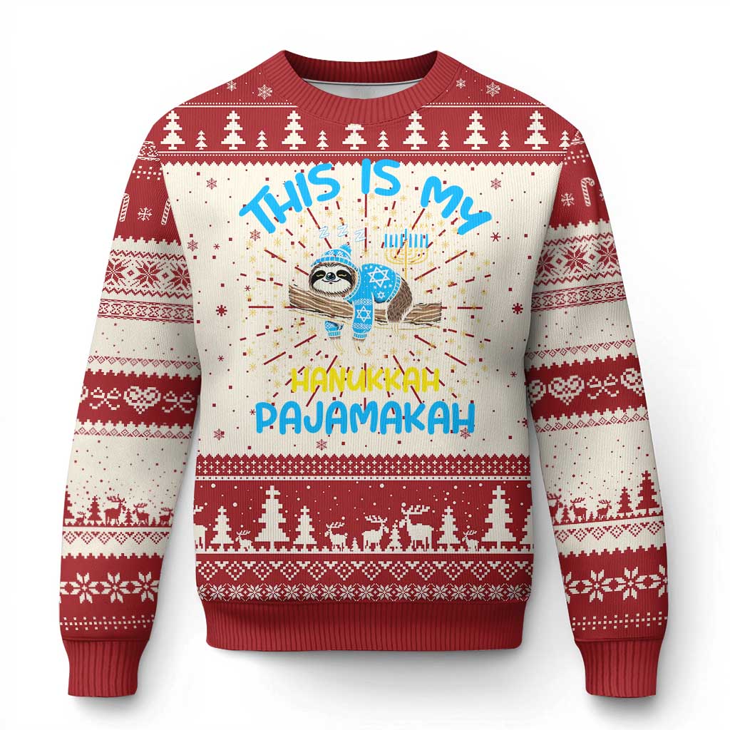 Funny This Is My Hanukkah Pajamakah Ugly Christmas Sweater Cute Jewish Sloth Chanukkah - Wonder Print Shop