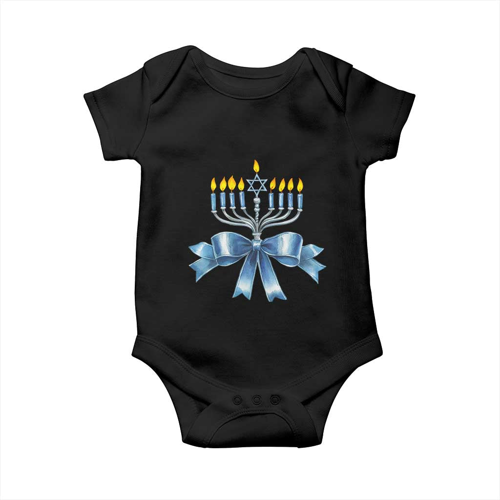 Hanukkah Menorah Jewish Coquette Bow Baby Onesie