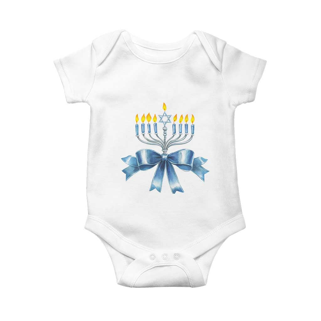 Hanukkah Menorah Jewish Coquette Bow Baby Onesie