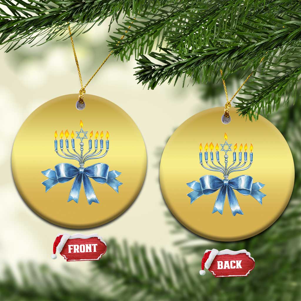 Hanukkah Menorah Jewish Coquette Bow Christmas Ornament - Wonder Print Shop