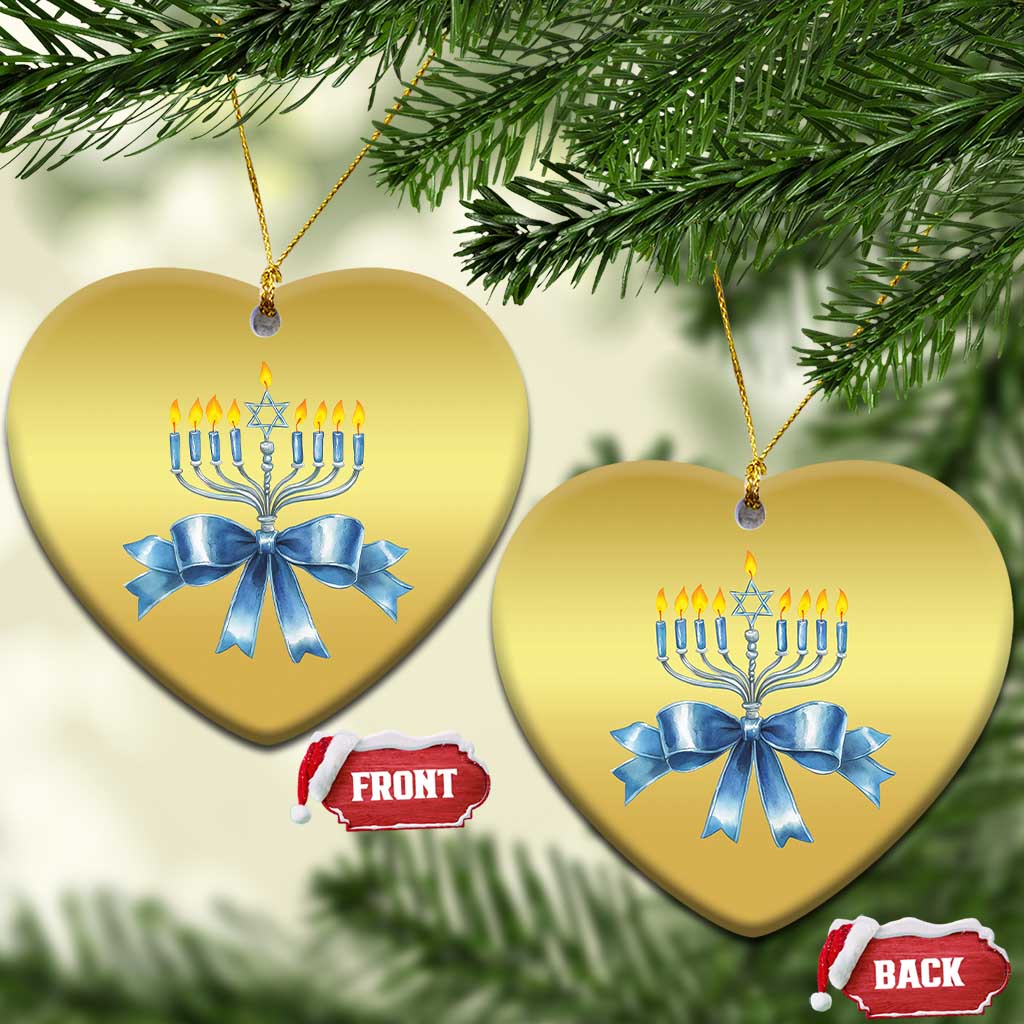 Hanukkah Menorah Jewish Coquette Bow Christmas Ornament - Wonder Print Shop