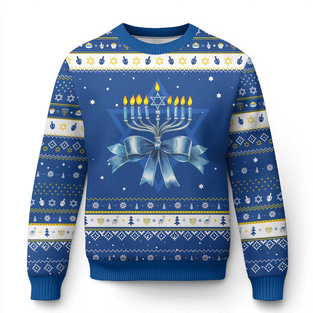 Menorah Jewish Coquette Bow Hanukkah Ugly Sweater - Wonder Print Shop