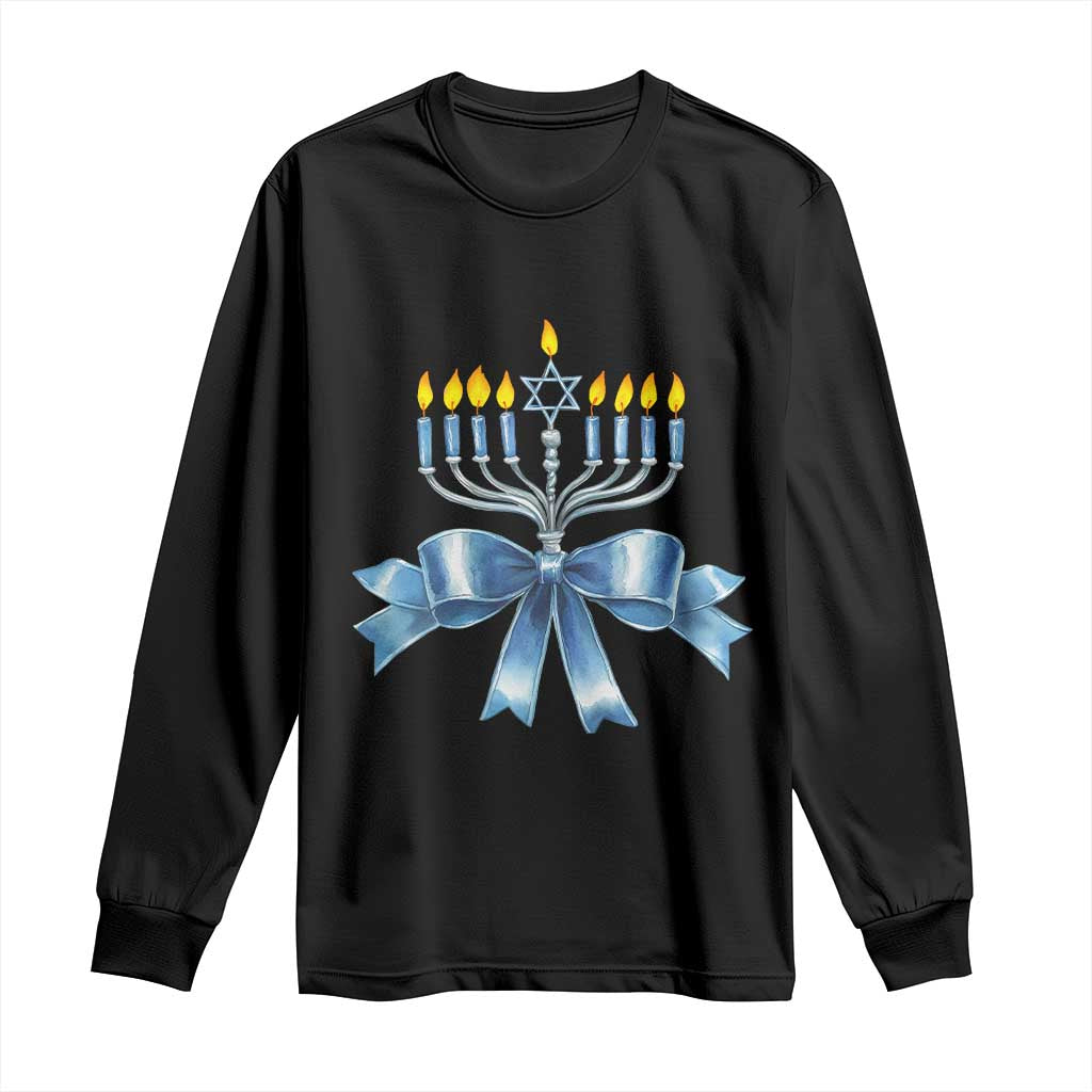 Hanukkah Menorah Jewish Coquette Bow Long Sleeve Shirt