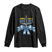 Hanukkah Menorah Jewish Coquette Bow Long Sleeve Shirt