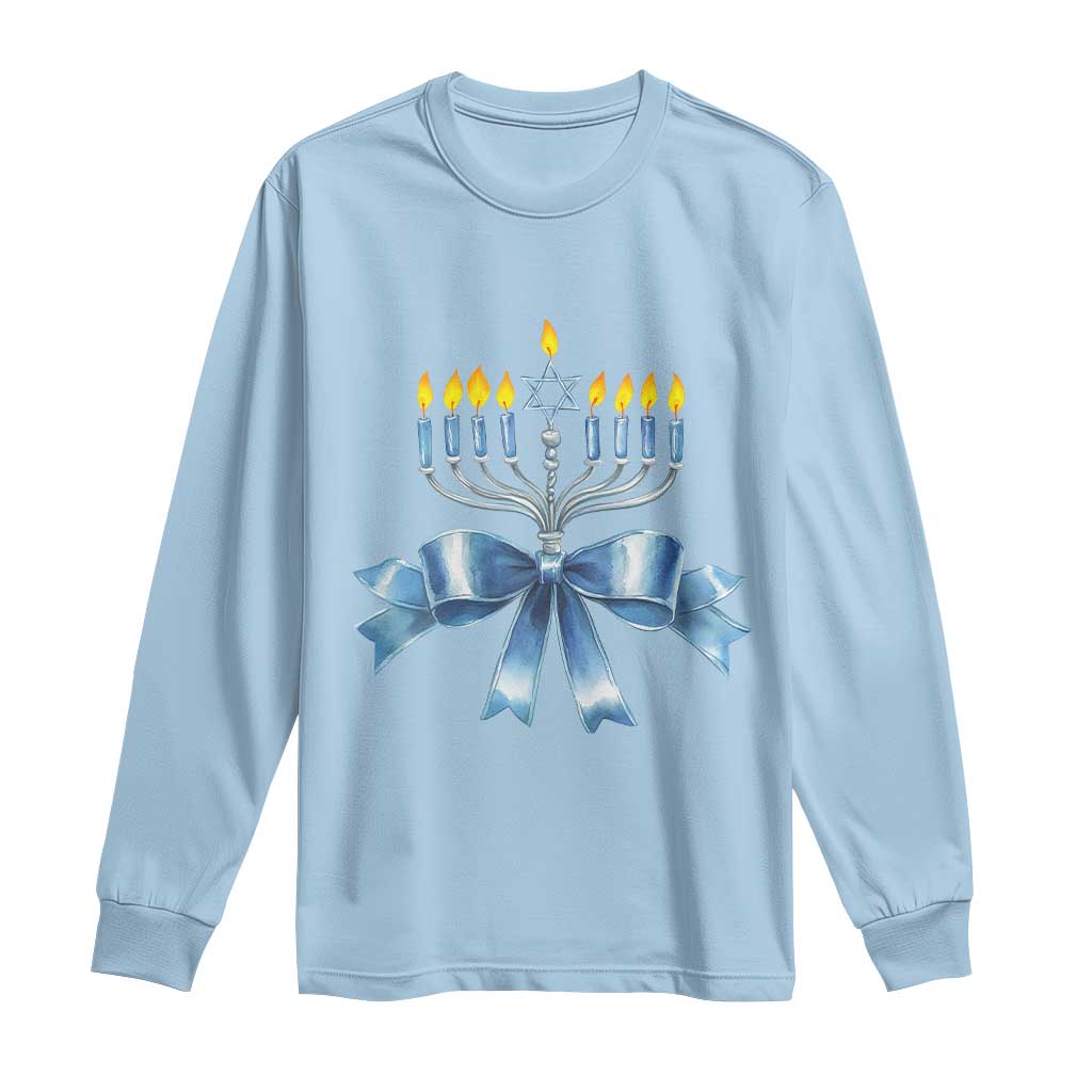 Hanukkah Menorah Jewish Coquette Bow Long Sleeve Shirt