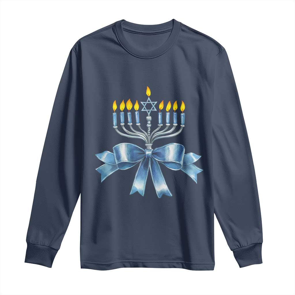 Hanukkah Menorah Jewish Coquette Bow Long Sleeve Shirt