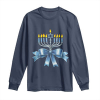 Hanukkah Menorah Jewish Coquette Bow Long Sleeve Shirt