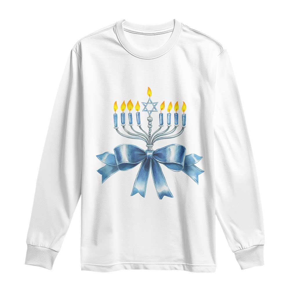 Hanukkah Menorah Jewish Coquette Bow Long Sleeve Shirt
